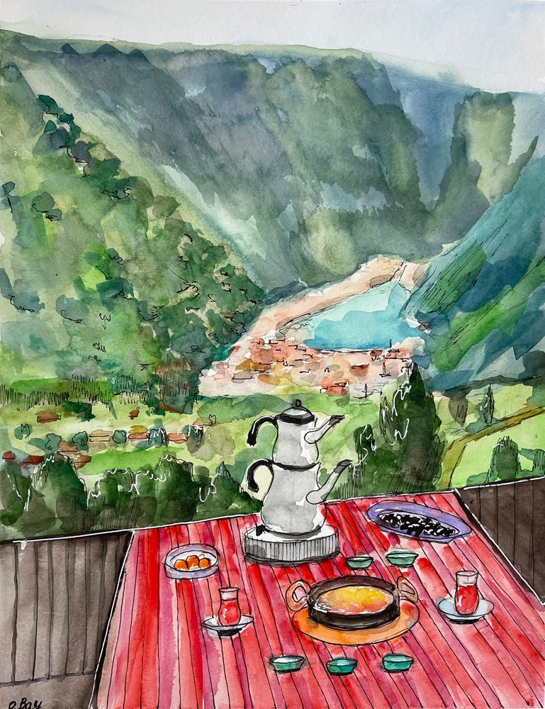 Trabzon Painting Turkiye Original Art Watercolor Painting Turkish Breakfast Art