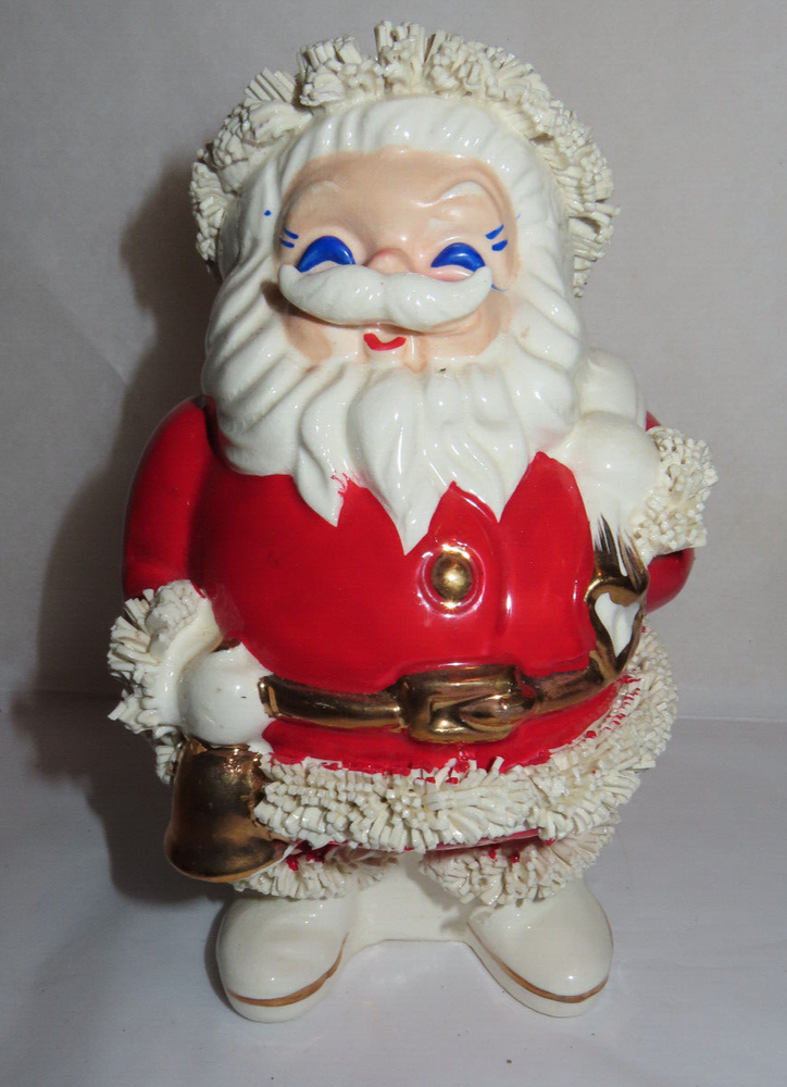 Vintage Japan Ceramic Spaghetti Santa Figurine~Bank With Orig. Label