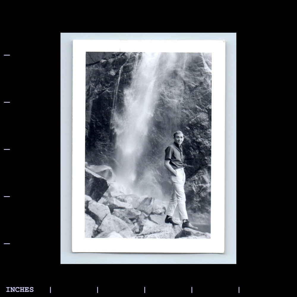 Old Vintage Photo MAN STANDING BY WATERFALL