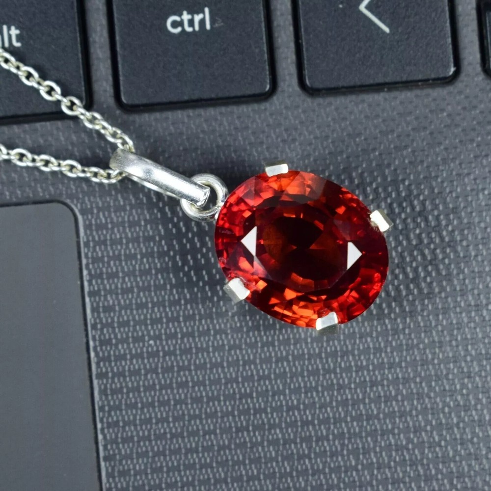 Natural Orange Sapphire Pendant 24.65 Ct+ Oval Cut 925 Solid Silver HG Gemstone