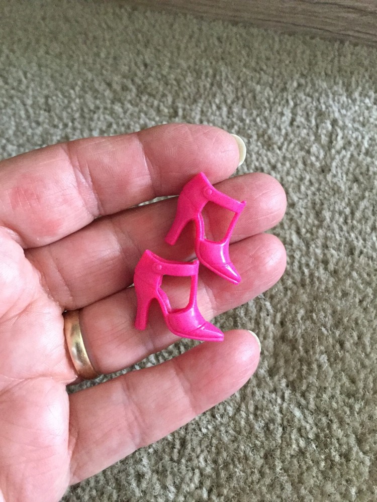 Barbie Doll Shoes Solid Hot Pink Color High Heel Style Rubberish Closed Toe Styl
