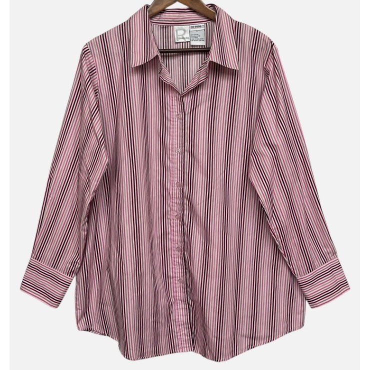 Roamans Womens Pink Striped Button Down Shirt Long Sleeve Collared Size L
