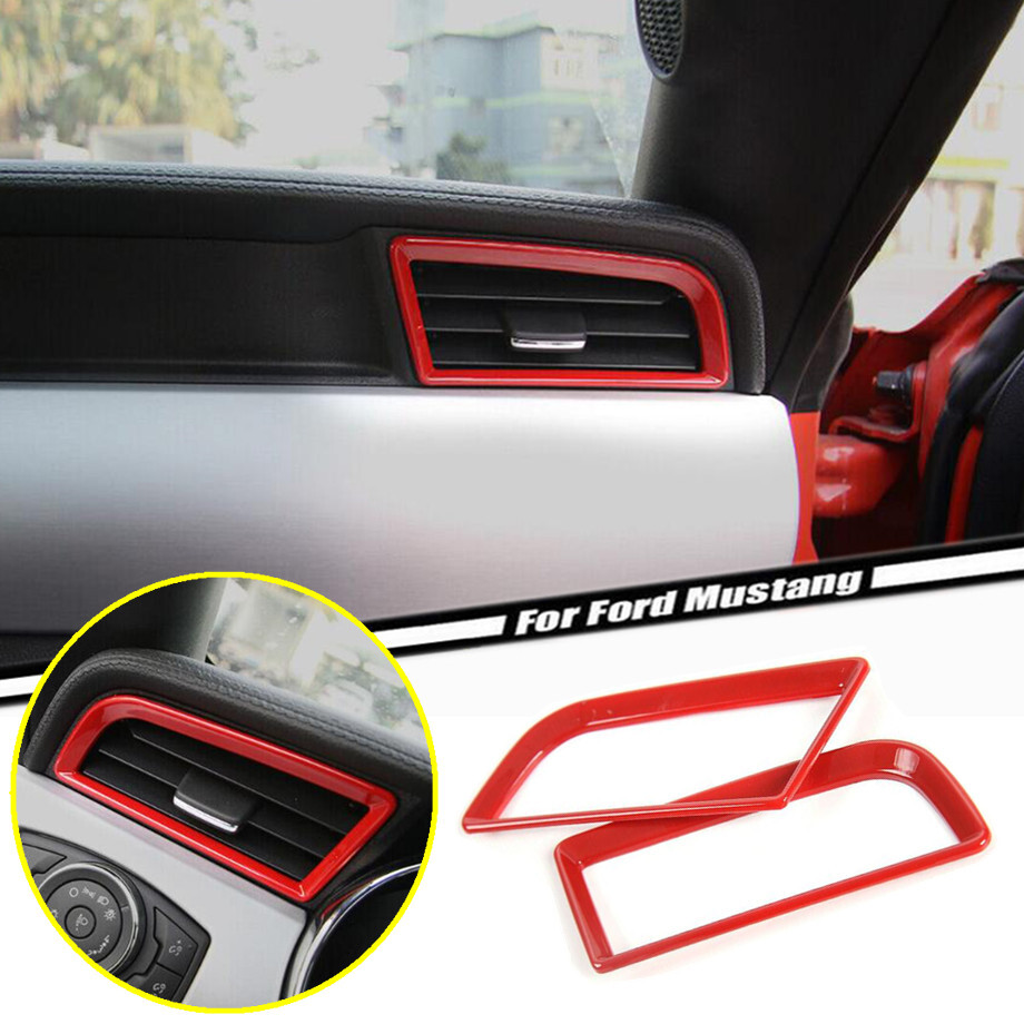 For 2015-2022 Ford Mustang Red Inner Dashboard Side Air Vent Outlet Cover Trim2*