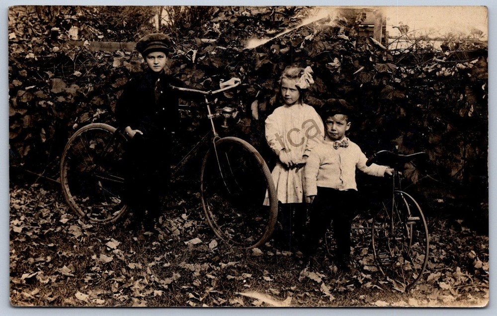 K54/ Interesting RPPC Postcard Americana c1910 Early Bicycle Cute Kids 374