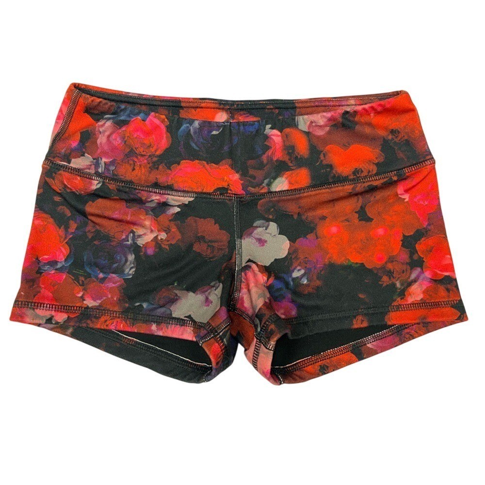 FLEO Low Rise Floral Athletic Shorts Red Black Multi Womens Size Small S
