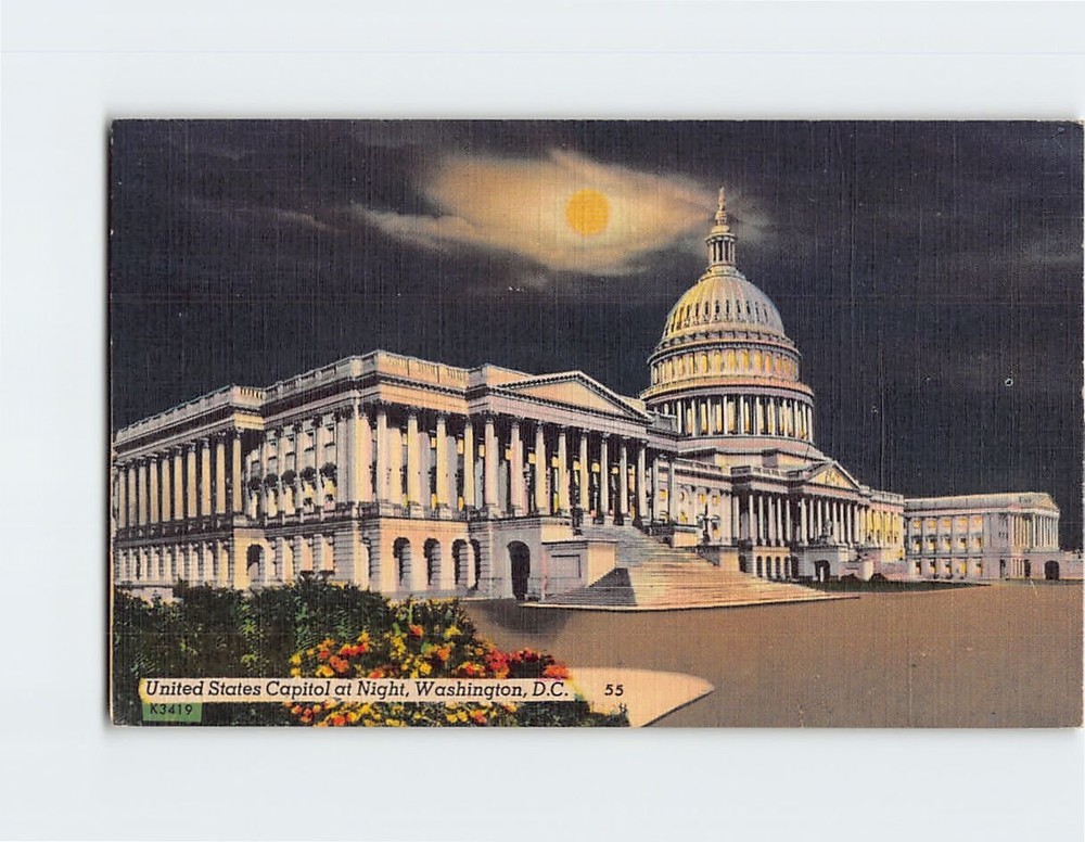 Postcard US Capitol at Night Washington DC USA