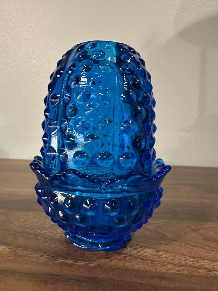 Vintage Fairy Lamp Fenton Cobalt Blue Hobnail 4 1/2