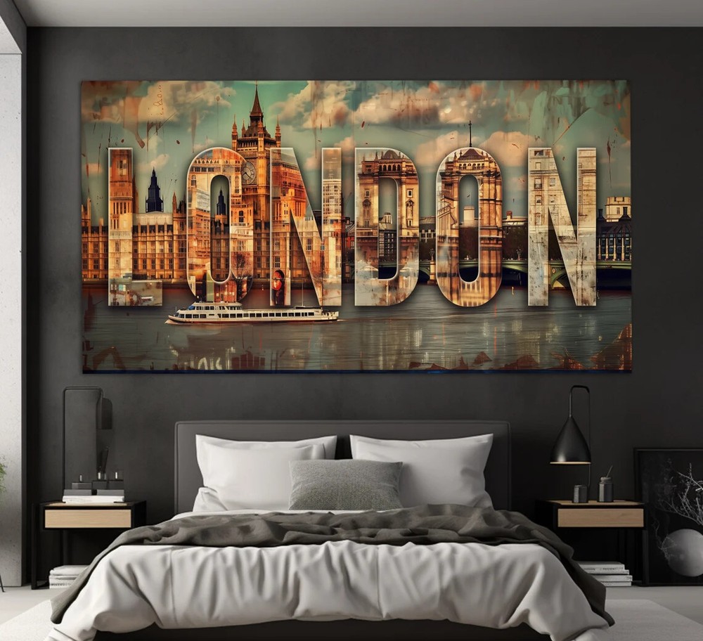 London Sign Painting United Kingdom Wall Art Canvas Unframed Print Art
