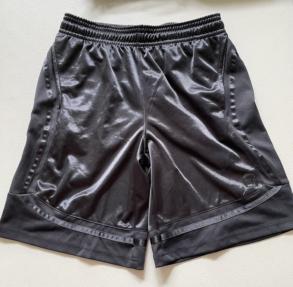 AND1 Mens Gray Black Shiny Basketball Shorts sz M Athletic Baggy Y2K