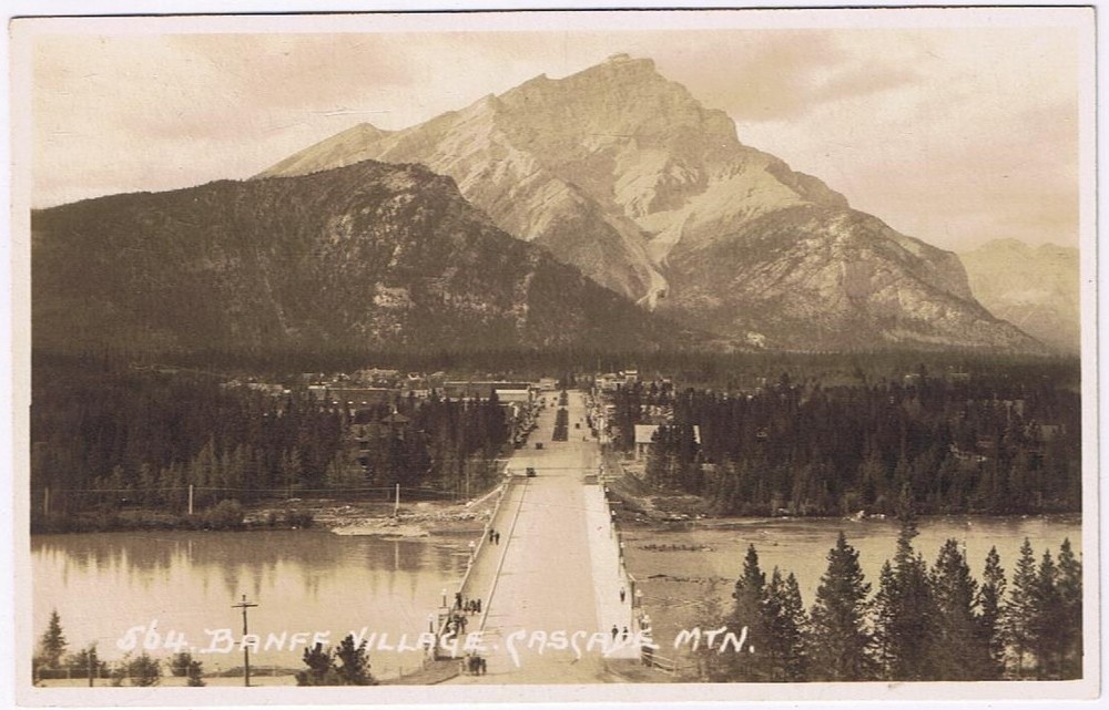 Postcard RPPC Banff Village Cascade Mt Alberta Byron Harmon Along The CPR Line