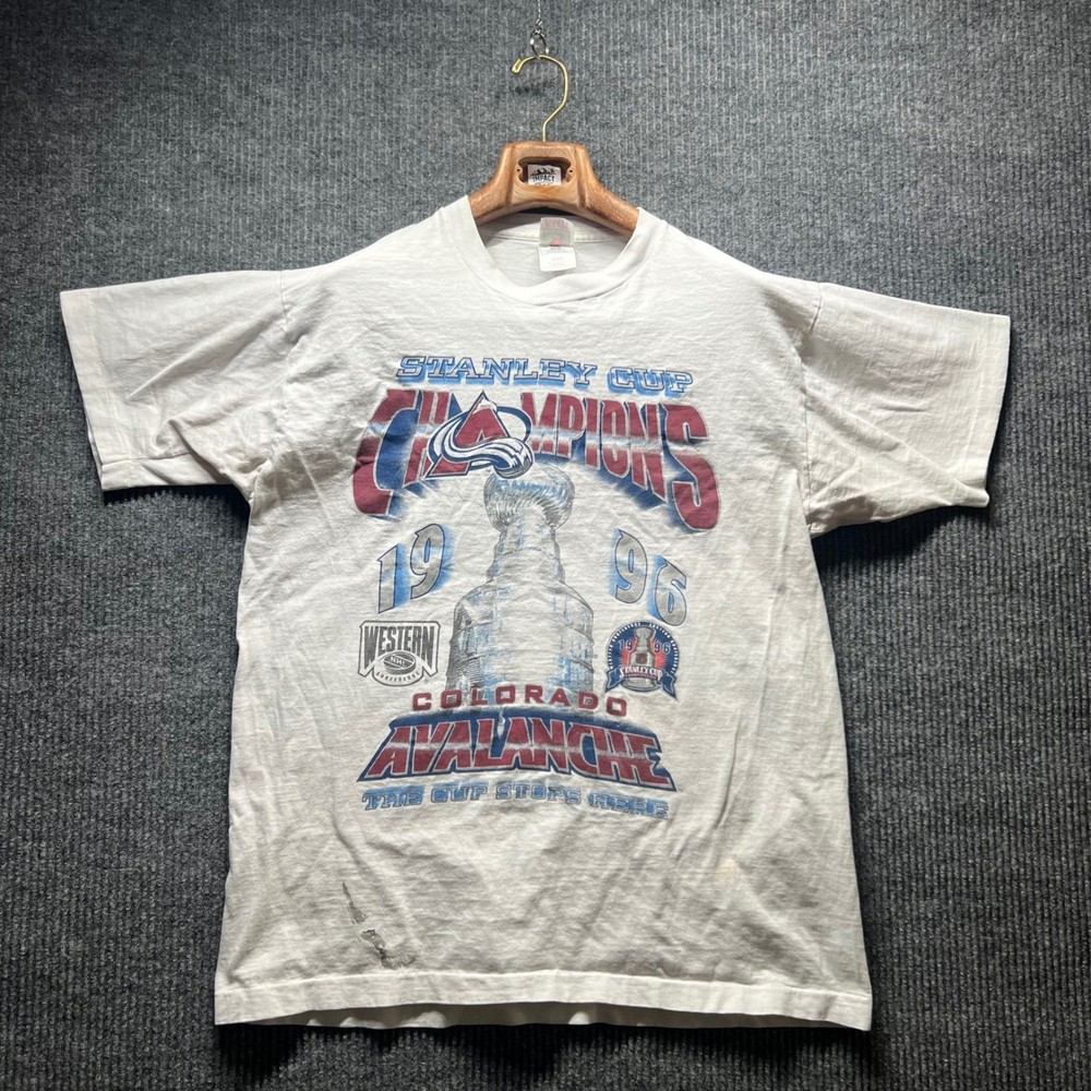 Vintage Colorado Avalanche T Shirt Mens XL White 1996 NHL Champ Single Stitch