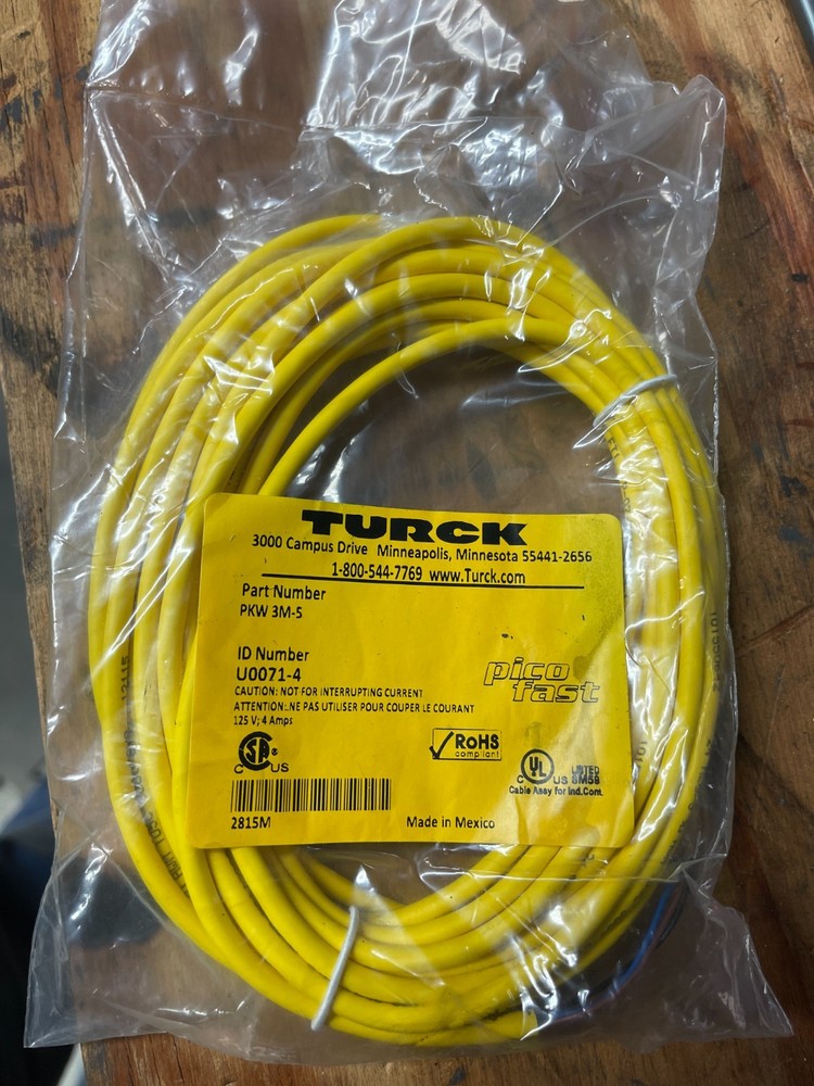 New Turck Picofast Cordset Right Angle 3-Pin Female U0071-4 Pkw 3M-5