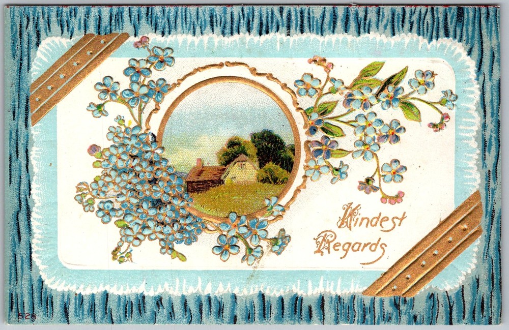 Antique Postcard Floral Cottage Vignette 1910s