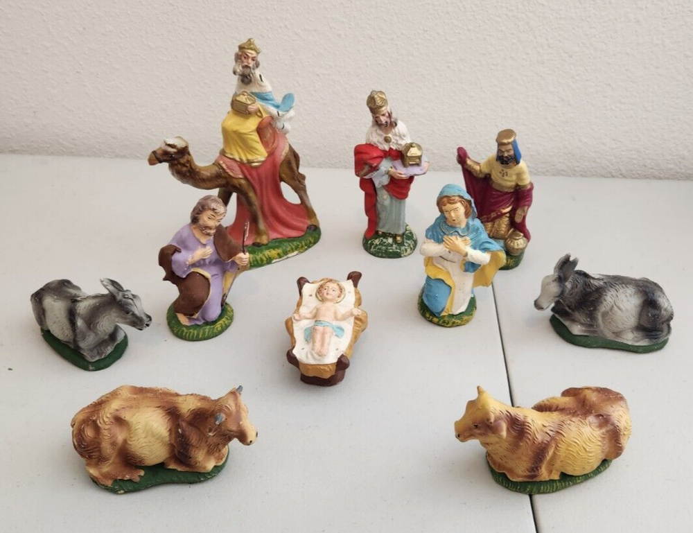 Italian Nativity Christmas Manger Figurines 10 Pieces Made In Italy Vintage