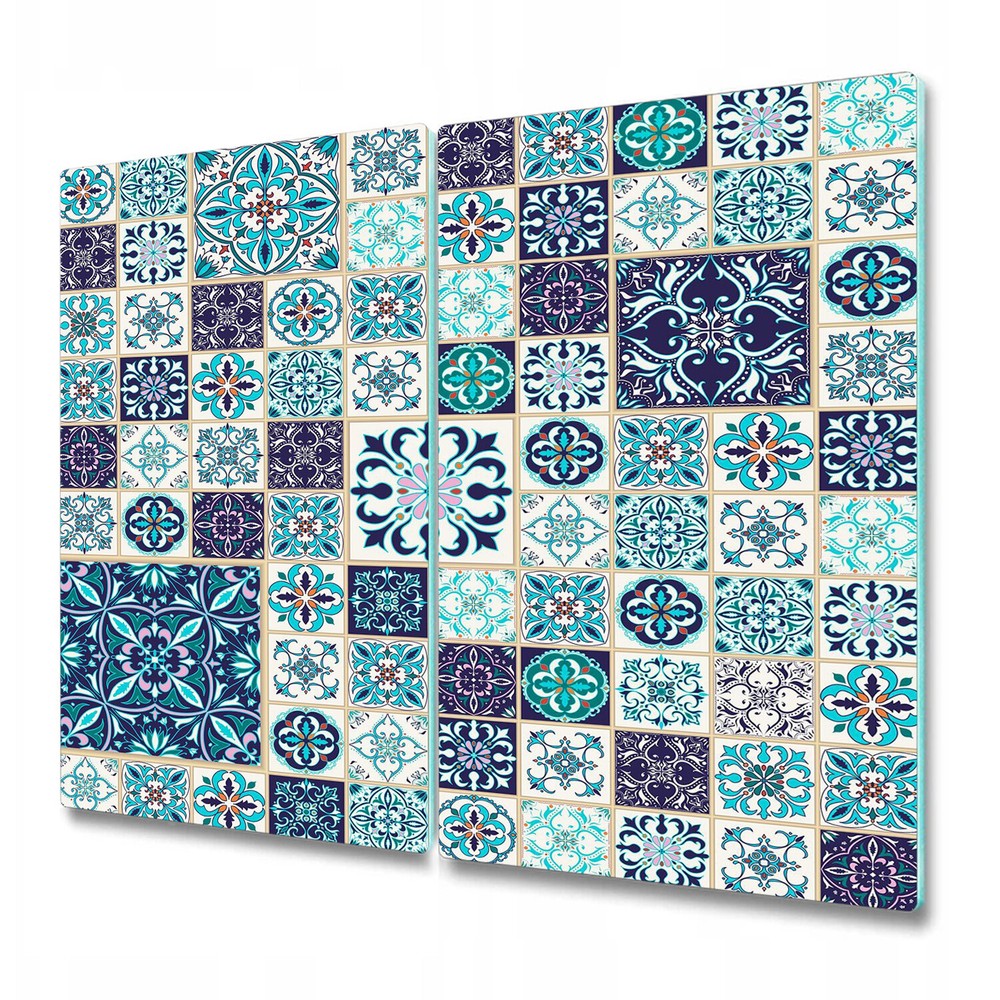 Glass Chopping Serving Board Utensil Beautiful patchwork blue and grey 2x30x52