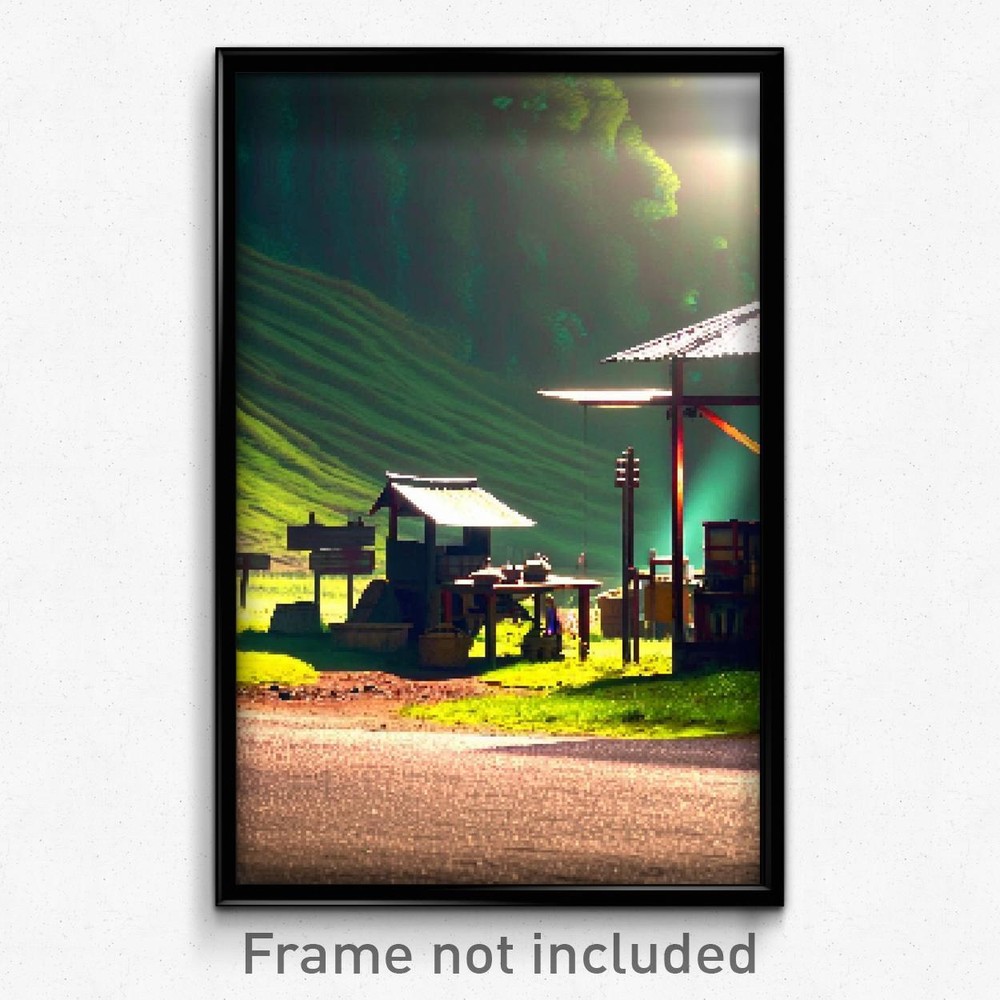 8-Bit Psychedelic Pixel Art Poster - Trippy Rural Stand Video Game Print