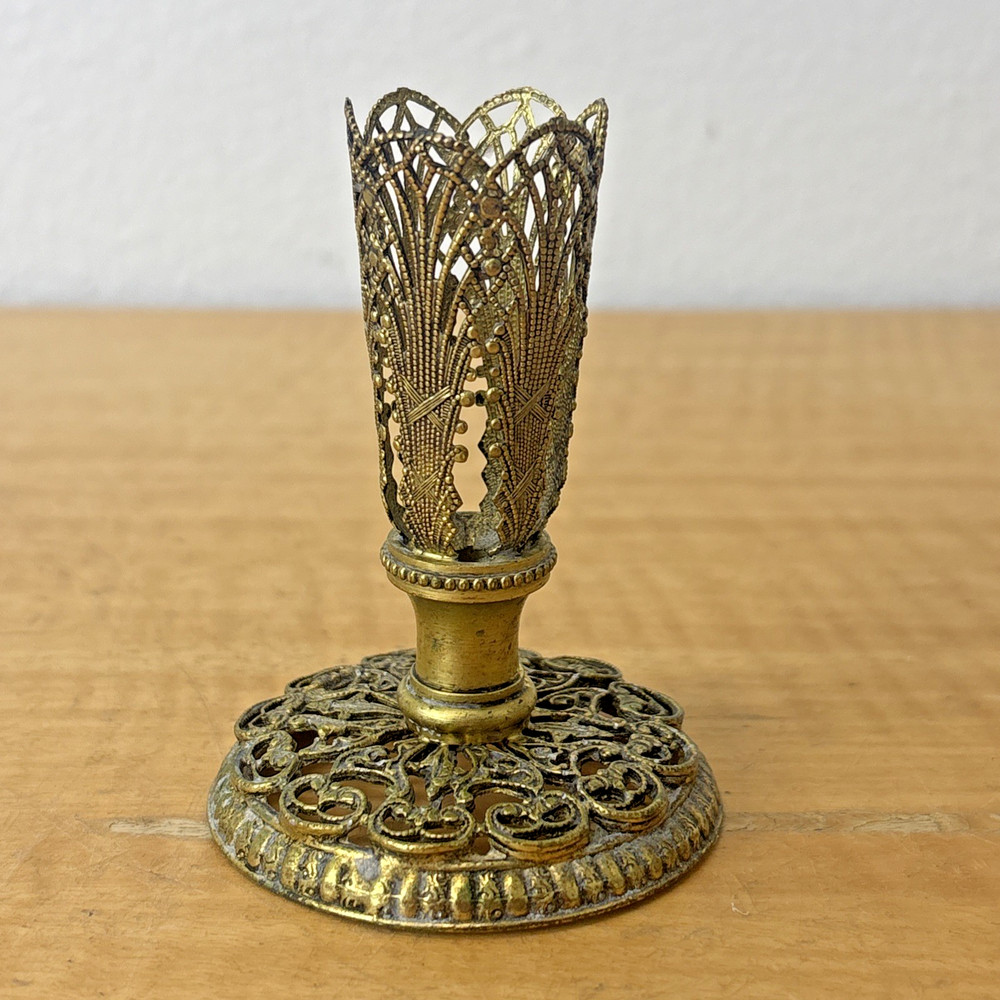 Vintage Gold Filigree Lace Metalwork Candle Holder / Bud Vase