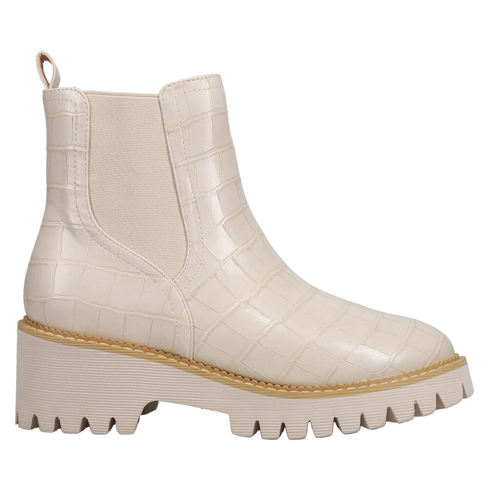 Corkys Beige Croc Embossed Chelsea Booties for Women Casual Round Toe