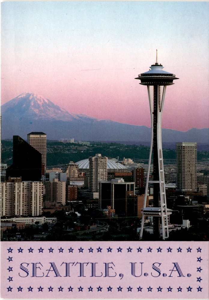Seattle, U.S.A., CT-2946, Space Needle, Mt. Rainier, Washington Postcard