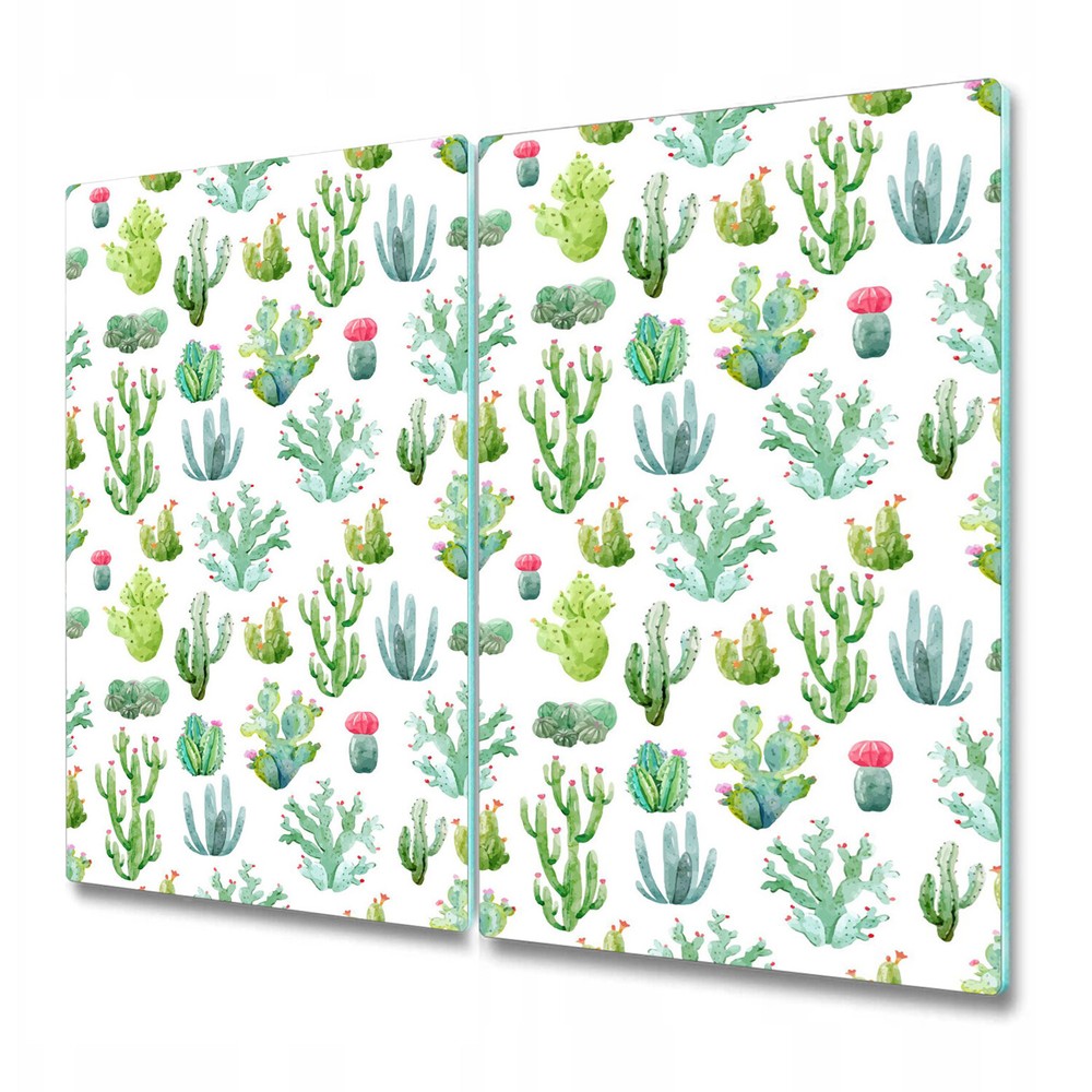 Tempered Glass Worktop Saver Tiny Cacti Plants dark Leaves Watercolour 2x30x52