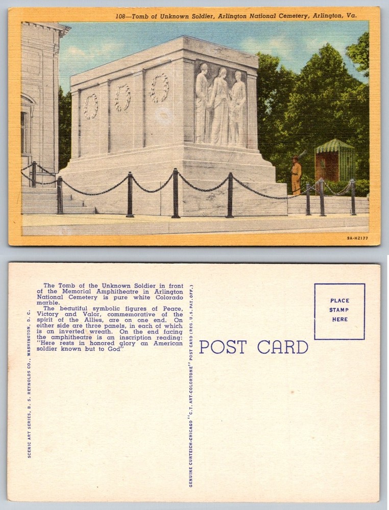 Tomb of Unknown Soldier Arlington National Cemetery VA CT Art-Colortone Postcard