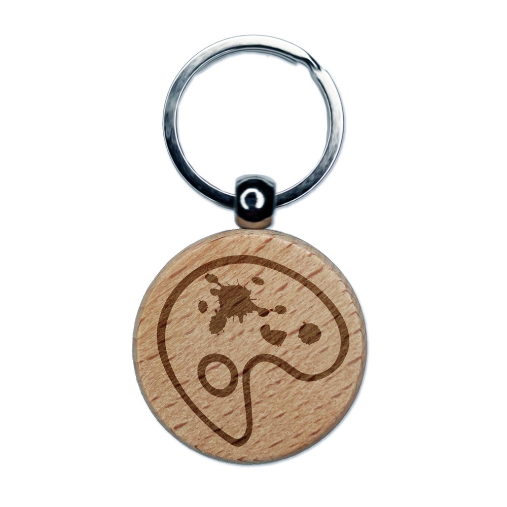 Painter Painting Artist Palette Abstract Engraved Wood Round Keychain Tag Charm