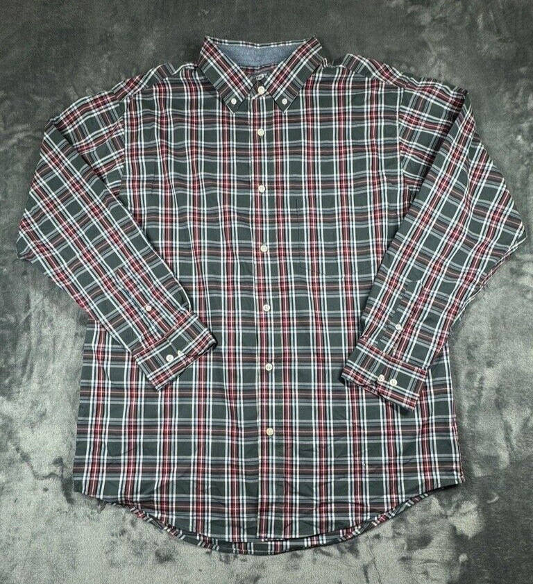 Haggar Stretch Plaid Long Sleeve Button Down Work Wear Shirt Top Mens L Blue Red