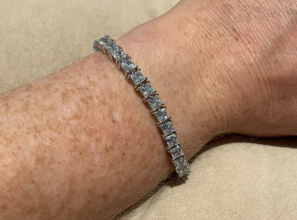 Tennis Bracelet Certified Moissanite Princess Cut 8.00 Ct 14K White Gold Plated