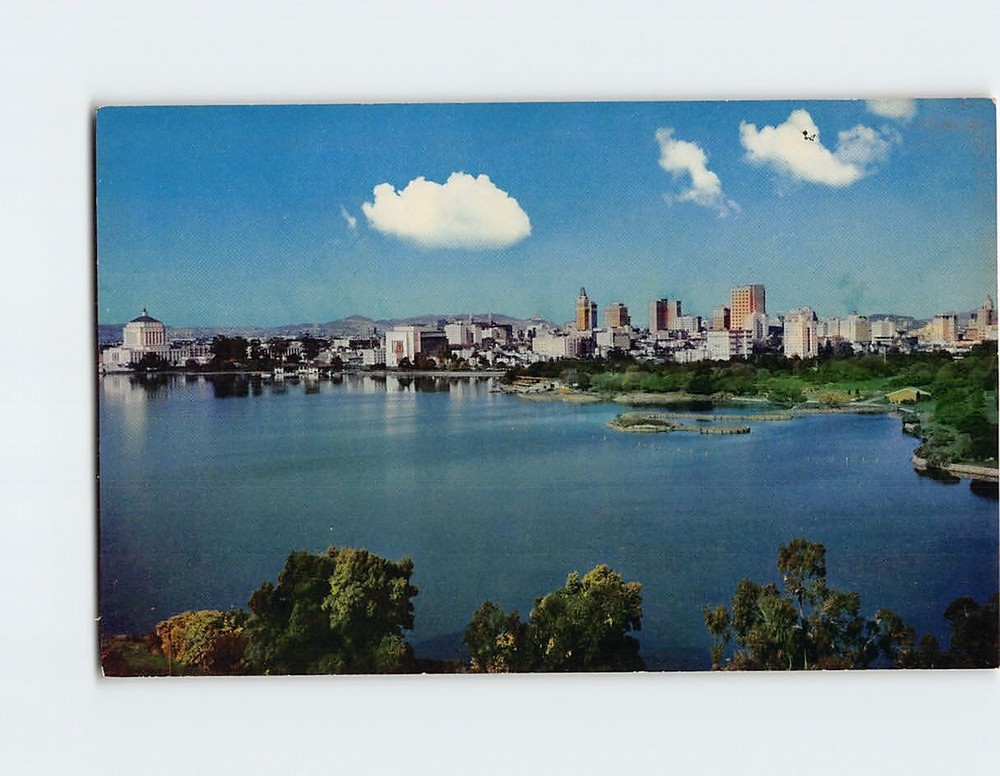 Postcard Oakland Skyline Across Lake Merritt California USA