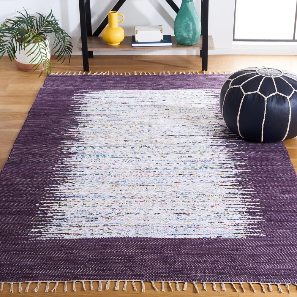 Safavieh Montauk Collection Accent Rug - 4 X 6 Ivory Purple Handmade Stripe