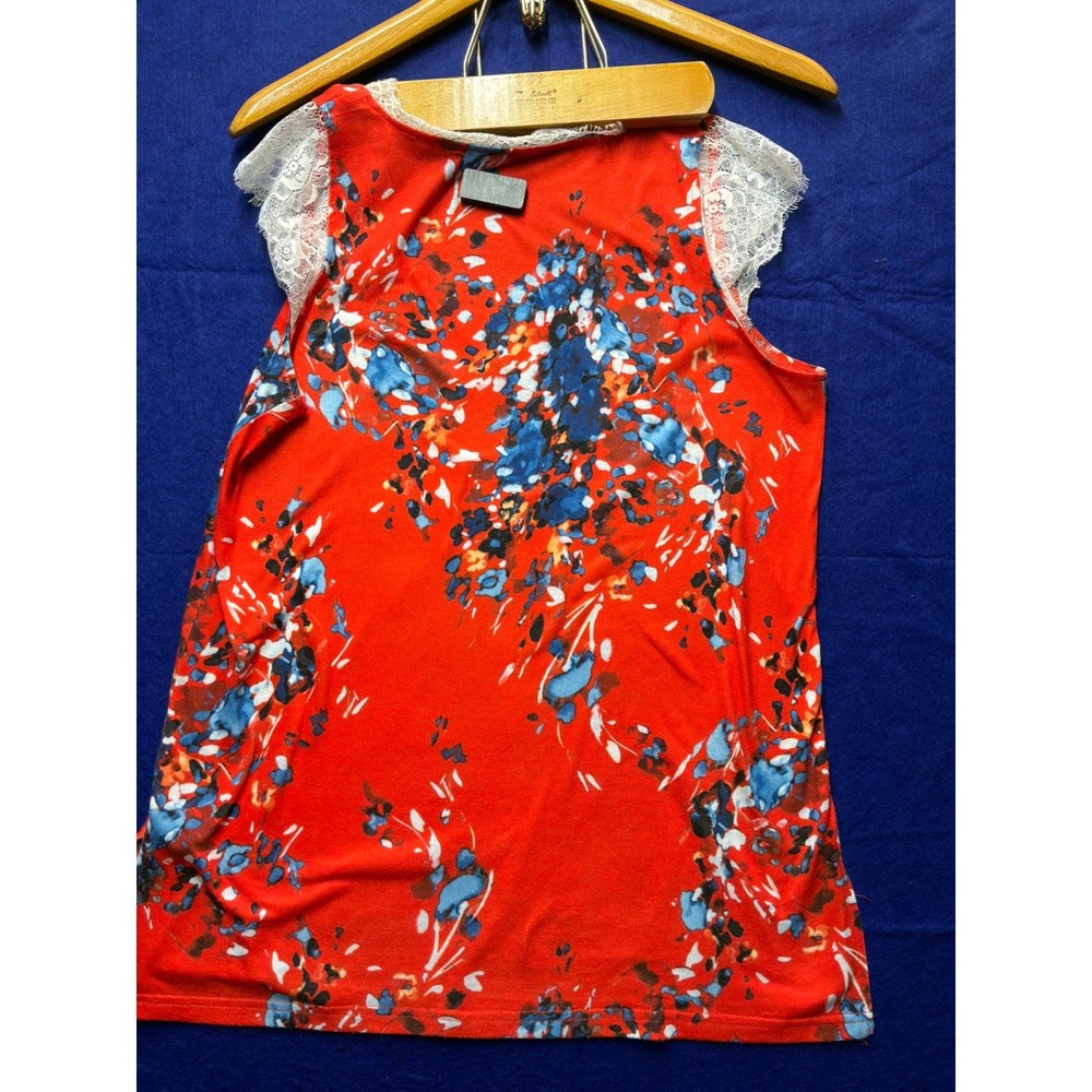 [Boho] Womens Unbranded Abstract Floral Lace Trim Tank Top Size S Red
