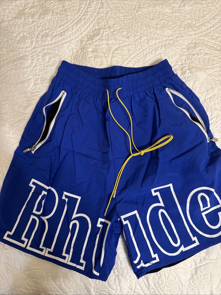 Rhude Logo Blue Shorts in Large Size for Trendy Streetwear Style