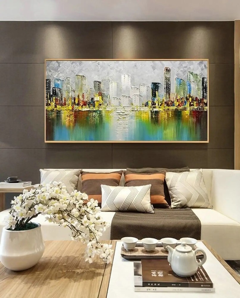 City Skyline Wall Art Large Abstract Hand Painted Oil Painting Canvas Modern