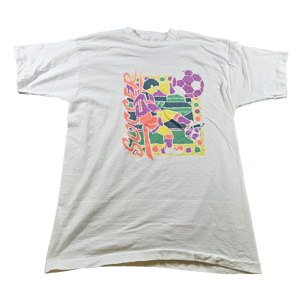 Vintage Soccer 90s Graphic T-shirt Fruit Of The Loom Made In USA Size Large