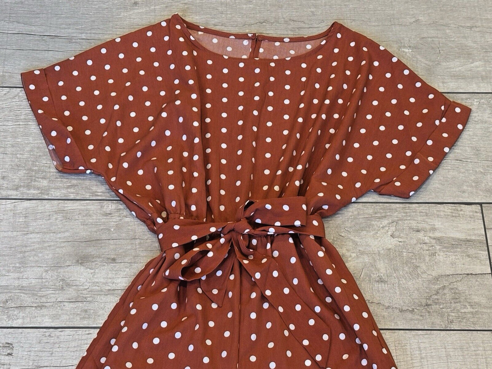 Polka Dot Short Sleeve Wide Leg Jumpsuit Orange Size L Peek A Boo Back Timeless