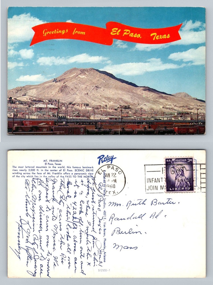 El Paso, TX-Texas, Mt Franklin Scenic Drive Mountains Vintage c1960 Postcard