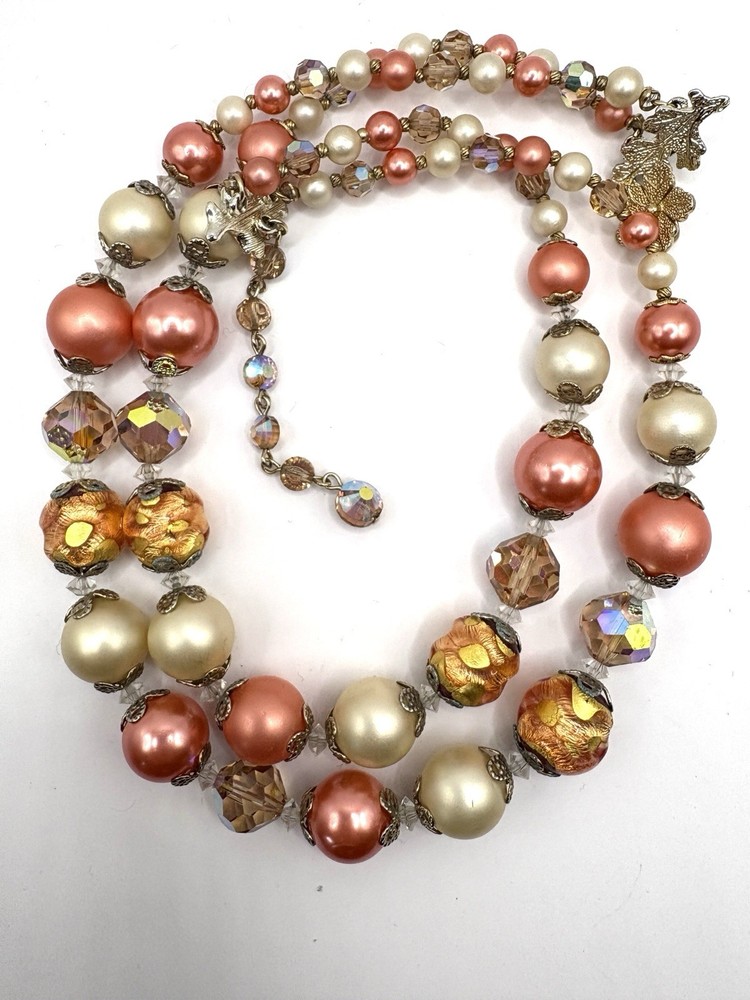 Vintage Signed Vendome Double Strand Glass Faux Pearl Necklace