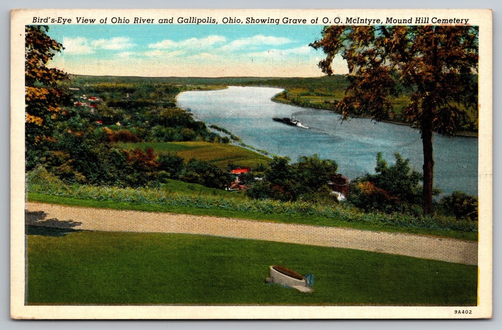 Gallipolis, Ohio Grave Site and Ohio River @ Mound Hill Cemetery - Linen H