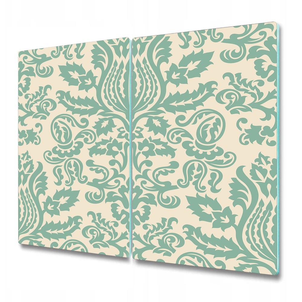 Glass Chopping Board Utensil Worktop Saver Damask green and white large 2x30x52