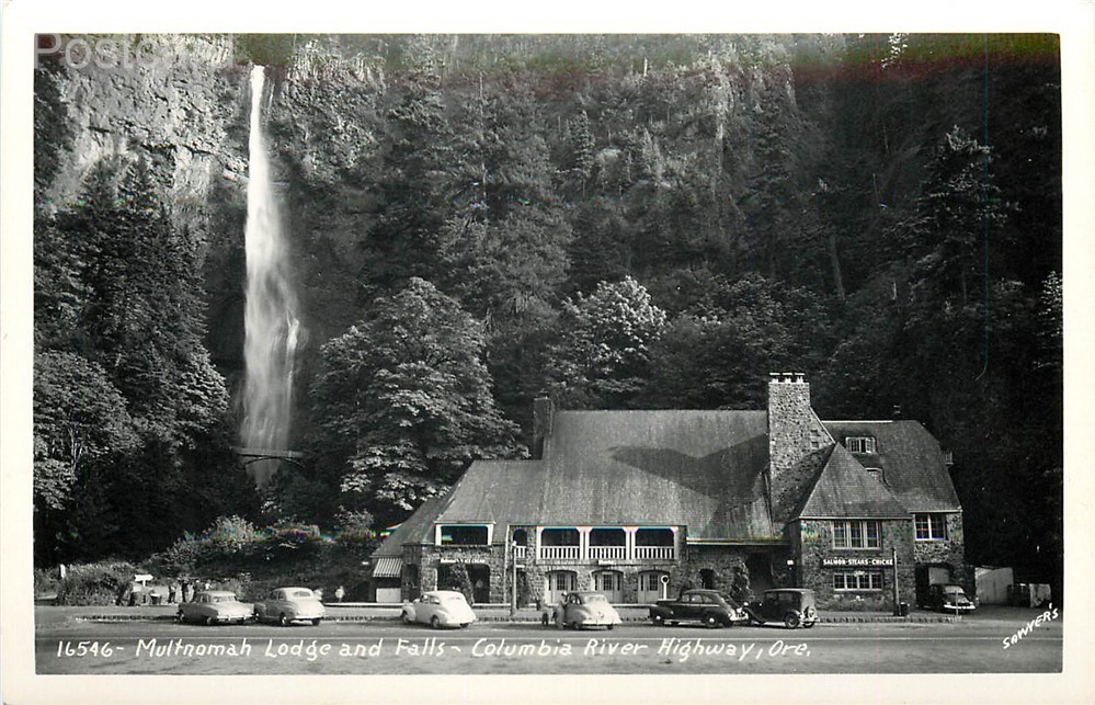 OR, Columbia River Highway, Oregon, Multnomah Lodge and Falls, Sawyers, RPPC