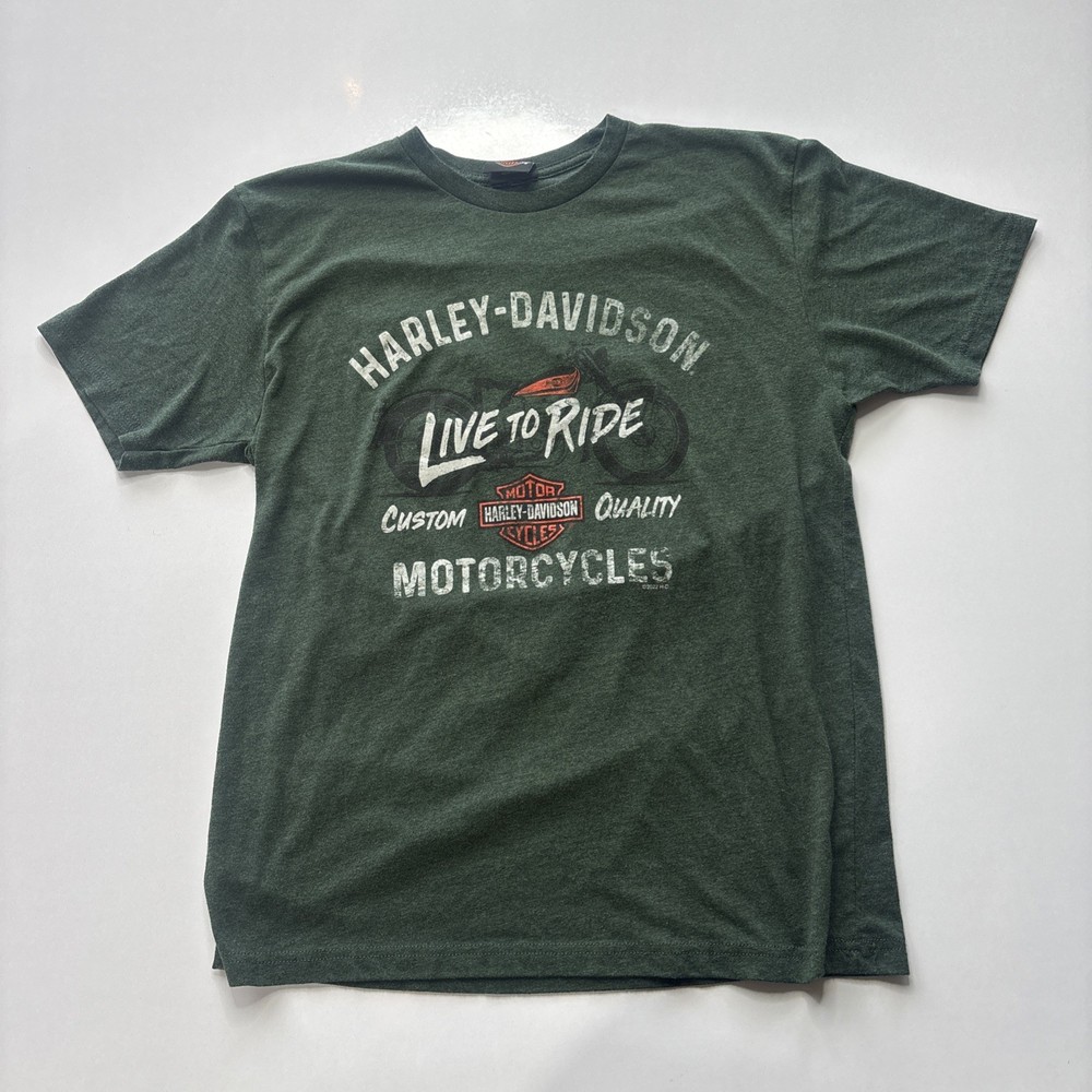 Harley Davidson T-Shirt Mens M Green Biker Short Sleeve Graphic Tee Savannah GA