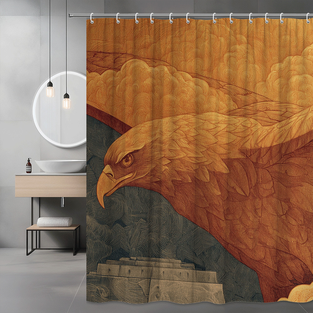 Eagle Cloud Art Shower Curtain Orange Brown Graphic