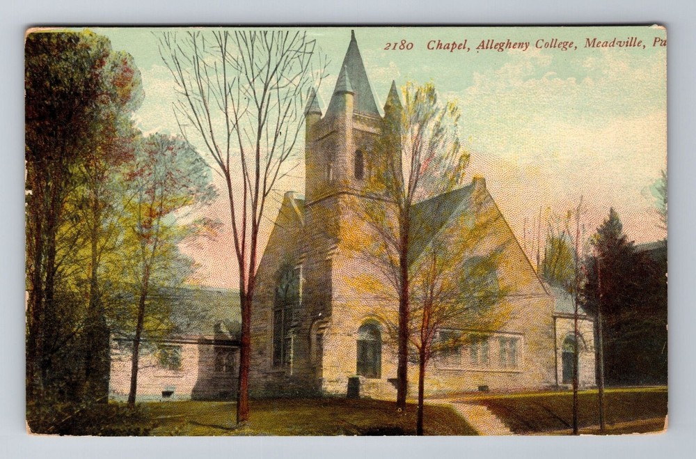 Meadville PA-Pennsylvania, Chapel Allegheny College, Antique Vintage Postcard