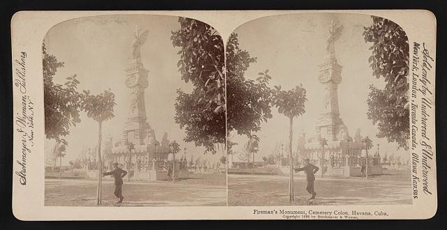 Photo:Havana Cuba 1899 Fireman's Monument Colon Cemetery Stereo View