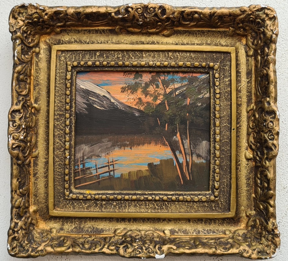 No: 680 Oil Painting Artwork with Frame Forest Lake Autumn Sunset Mountains