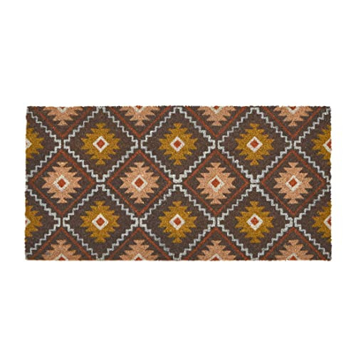 Main + Mesa Natural Coir Doormat with Geometric Nomad Print, Multicolor