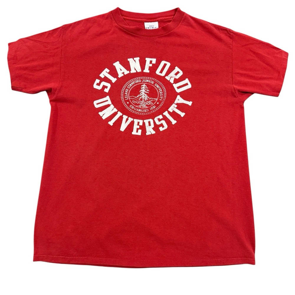 Vintage 80s Stanford University T-Shirt Large Red Ivy USA Single Stitch Distress