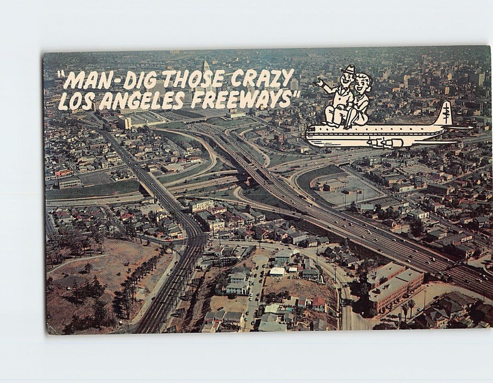 Postcard Aerial View Los Angeles Freeway System California USA