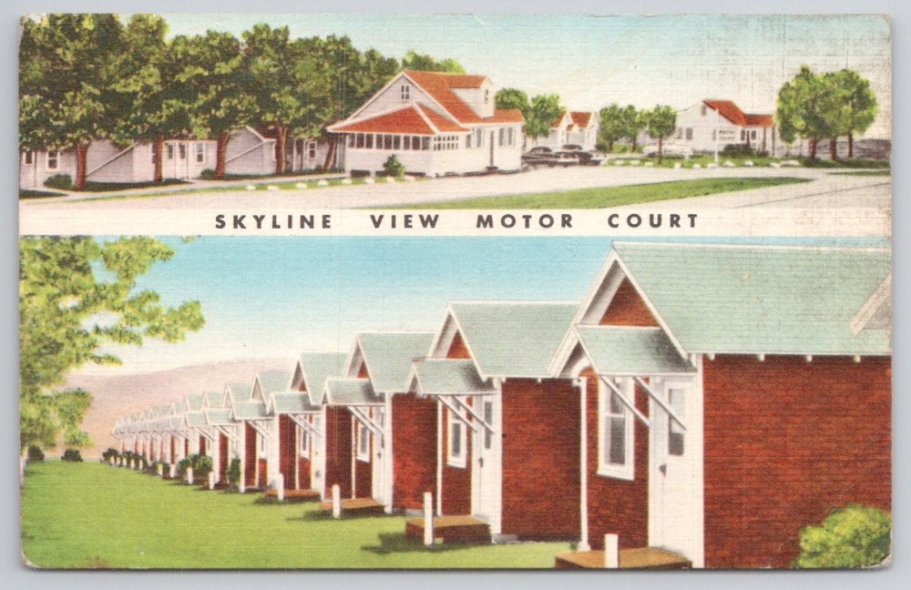 Skyline View Motor Court Sharon Springs NY Linen Postcard US Route 20