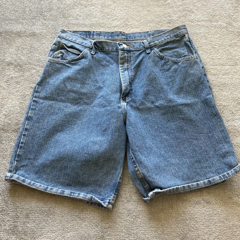 Wrangler Denim Jean Shorts Mens 38 x 9 Blue Jorts Workwear Outdoor Relaxed Fit